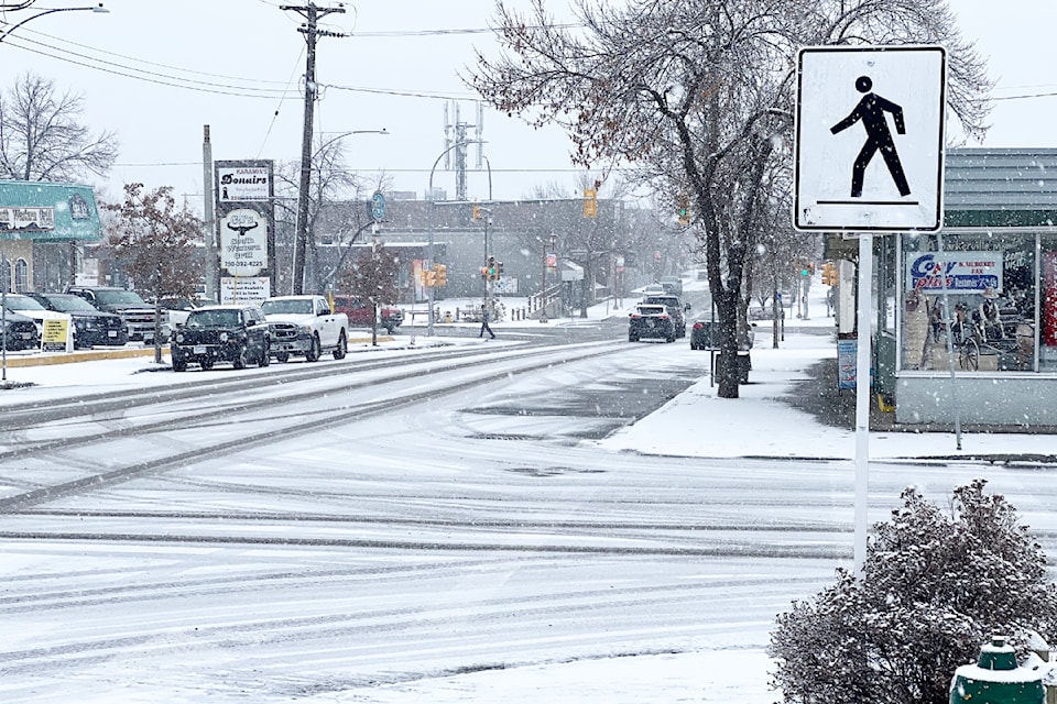 Snow fell on downtown Williams Lake on Nov. 18, 2024.