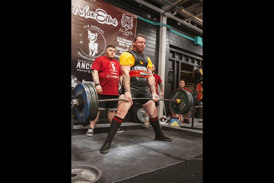 Brett Potter of the Fit City Athletica powerlifting team in Williams Lake competes at the Winifred Memorial APO powerlifting meet in Concord, New Hampshire. 