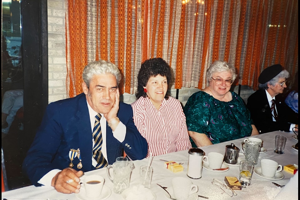 Past Branch 139 president Wes Fraser and his wife Joyce. To Joyce's right is Anna Rabie and Eloise Larson.