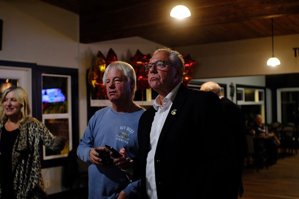 Lorne Doerkson watches as the results indicate he wins Cariboo-Chilcotin for the B.C. Conservative Party.