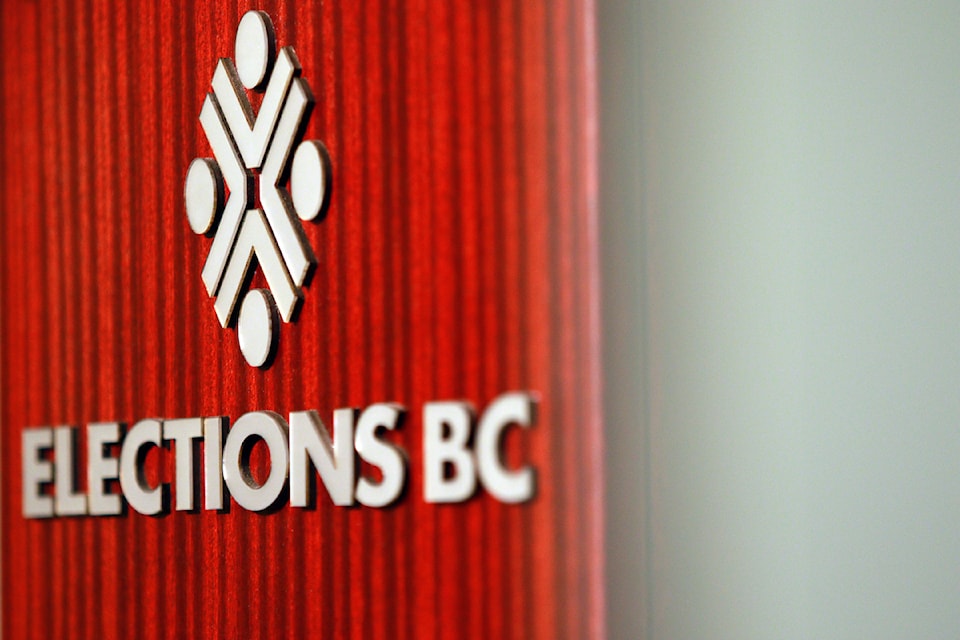 Signage seen at the Elections BC office in Victoria, B.C., on Wednesday, September 25, 2024. THE CANADIAN PRESS/Chad Hipolito