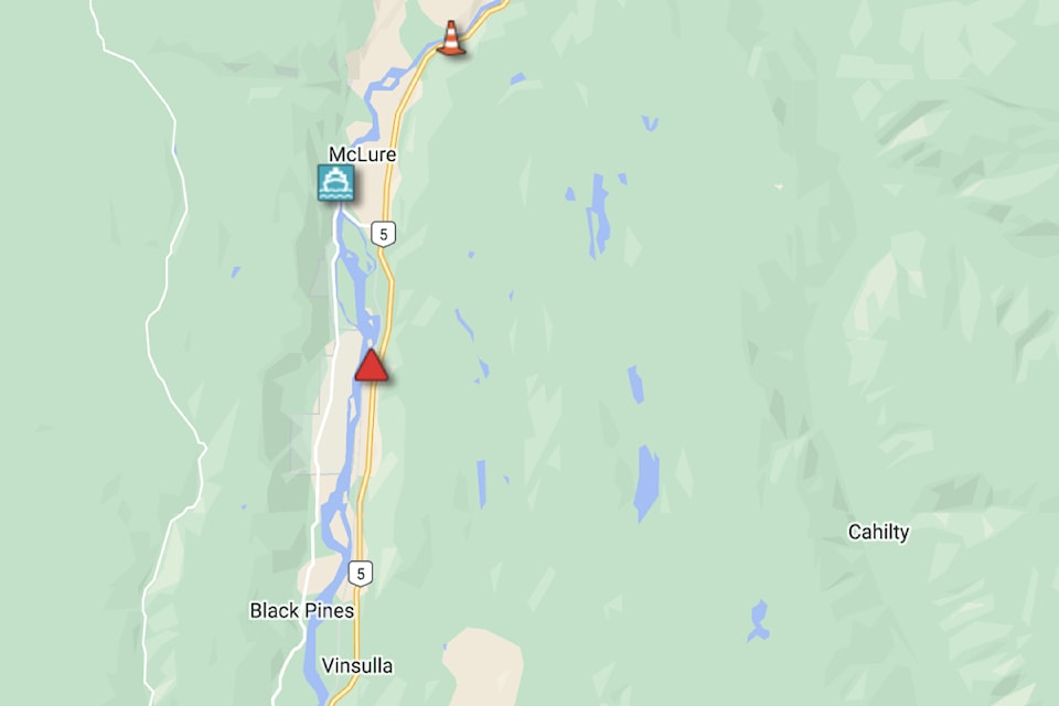 Highway 5 is closed in both directions, 15 km north of Kamloops on Tuesday, Oct. 8.
