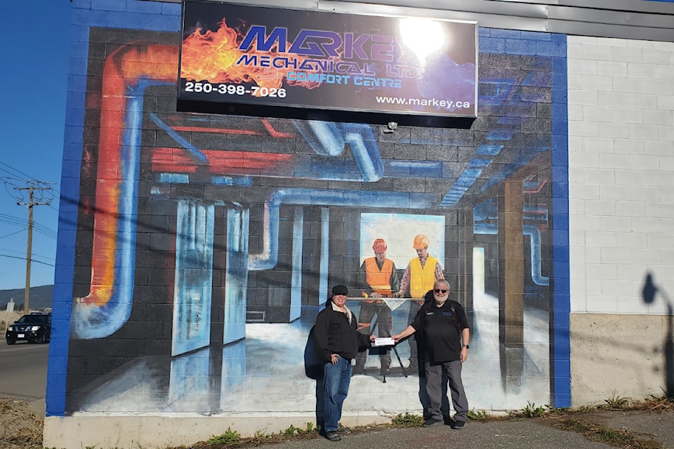 Markey Mechanical Ltd. has a new mural at its temporary location on Mackenzie Avenue North after the original building was destroyed by fire on June 16, 2024. 