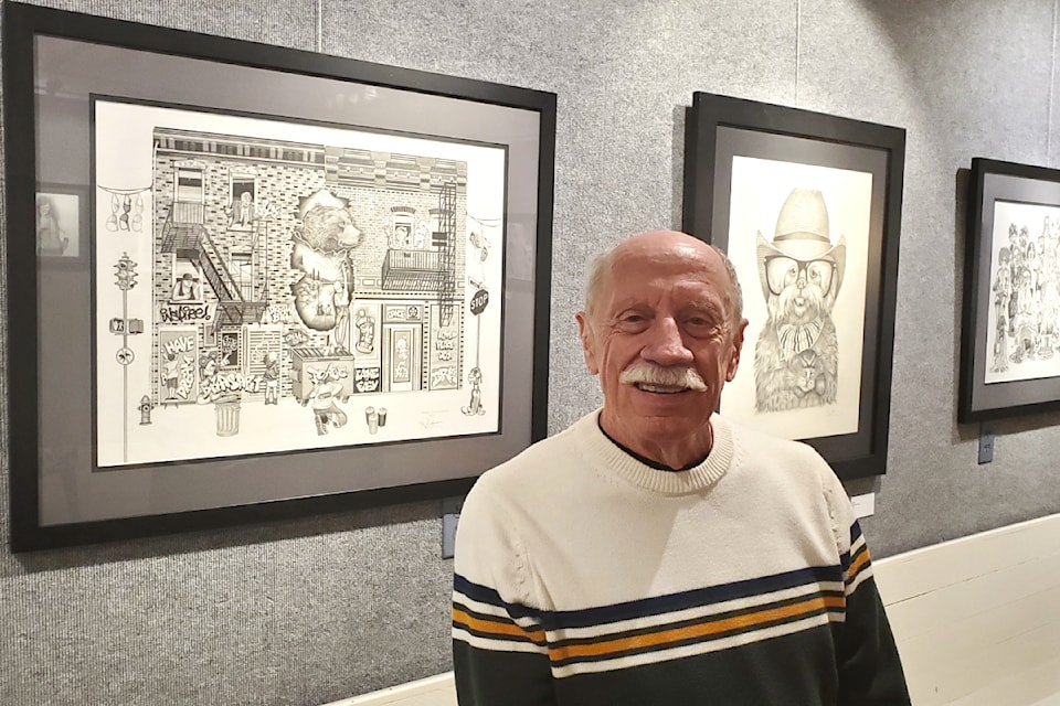 100 Mile area artist Bryan Austerberry attends the opening of his show at the Station House Gallery in Williams Lake on Thursday, April 3, 2025. 