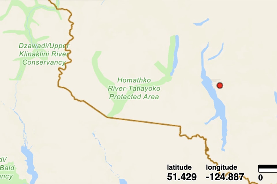 A BC Wildfire Service map showing the approximate location of a wildfire burning in the Nemaiah Valley.