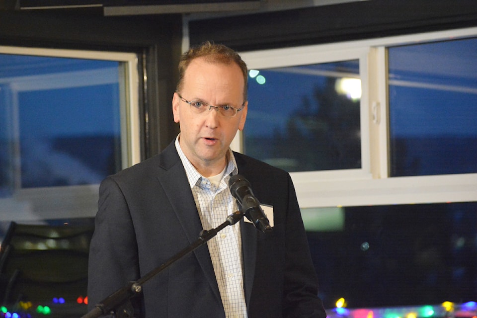Taseko Mines Ltd. president and CEO Stuart McDonald speaks during a 20th anniversary celebration of Gibraltar Mine held Feb. 5, 2025.