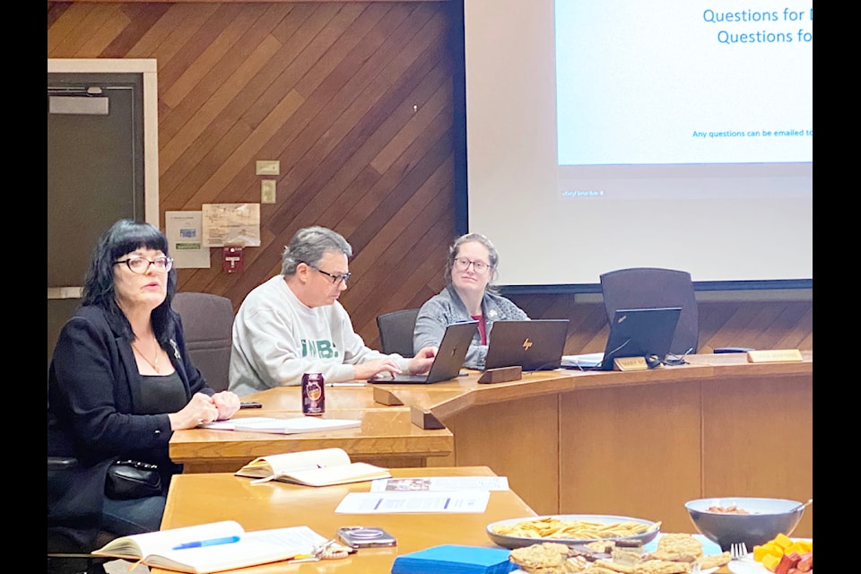 SD 27 board of education trustee Willow Mcdonald (left) says she is "a shield" when describing her role as a trustee. To her left are trustees Michael Franklin and Mary Forbes. 