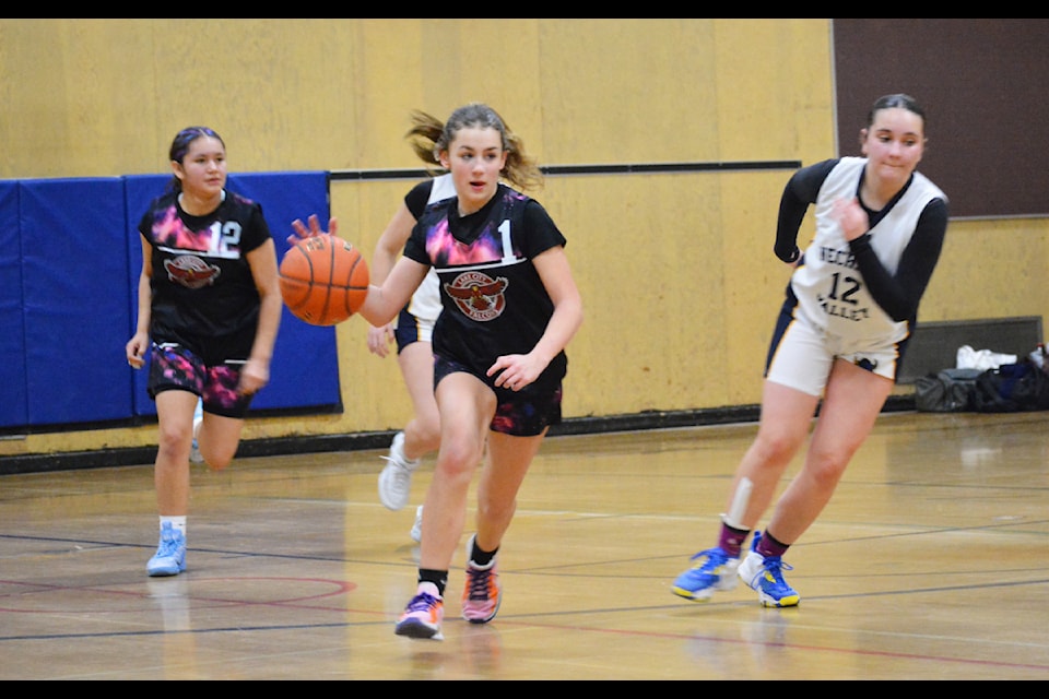 Columneetza Junior Falcon Joey Neuman controls the ball Saturday, Jan. 18 in a game against Nechako Valley Secondary in Williams Lake. 