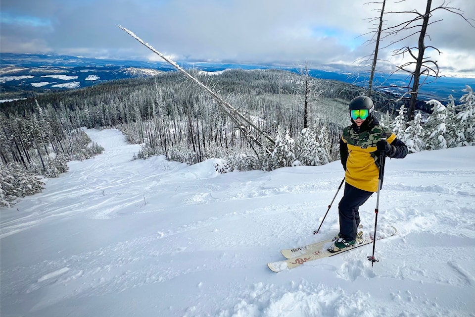 Skier Sonja Seher prepares to make some tracks down the powder on Nancy's Paw at Mt. Timothy.