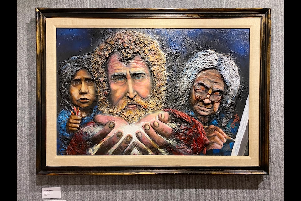 Cariboo Art Society member Dwayne Davis' mixed media piece Like God We Maybe will be on display from June 6 to July 5 at the Station House Gallery in Williams Lake. 