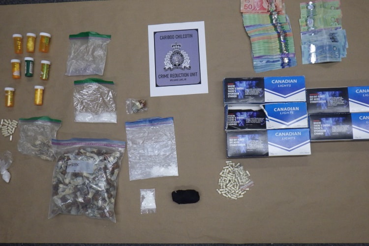 Williams Lake RCMP executed a search warrant, seizing drugs, cash, illegal cigarettes and more Thursday, June 5. 