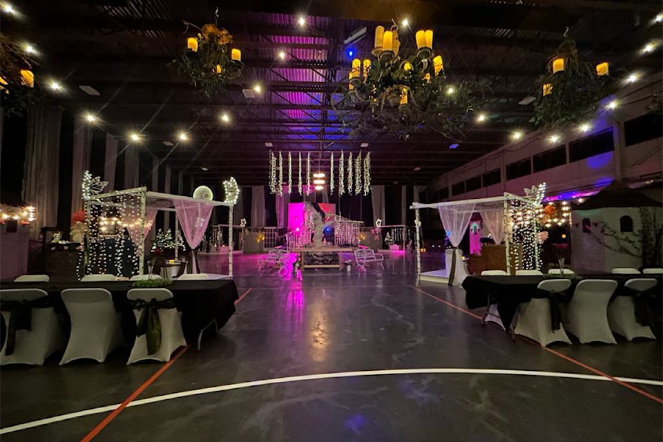 Rink 2 at the Cariboo Memorial Complex transformed into the Dry Grad 2025 Moonlight Masquerade venue as seen during a tour before the grads arrived Saturday, June 14, 2025. 