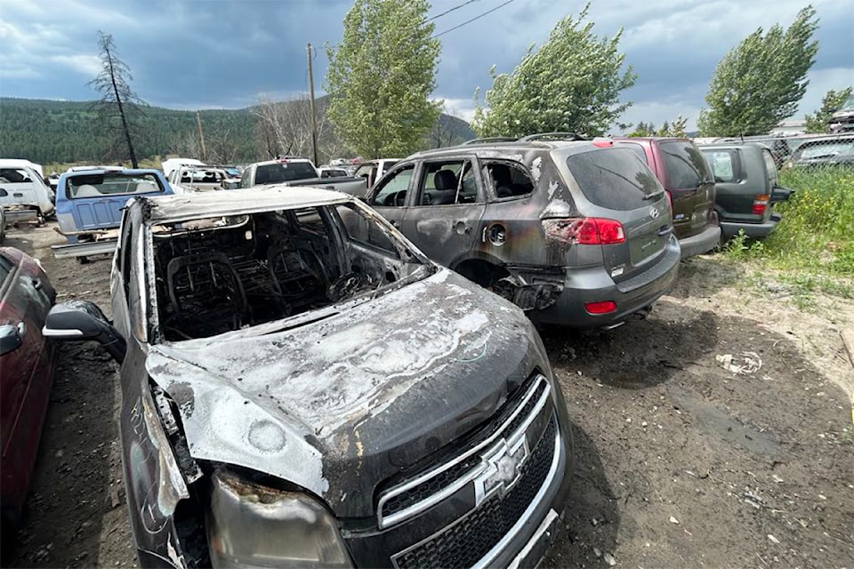 Vehicles burned in an overnight fire at Bee Jay Auto Wrecking & Towing overnight on June 11.