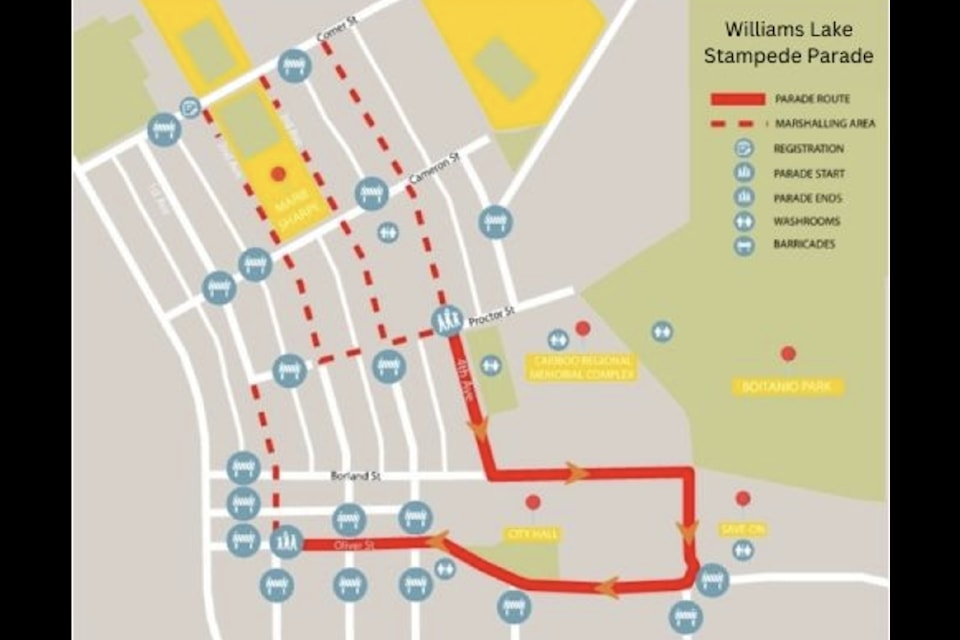 The Williams Lake Stampede Parade will depart from Proctor Street and Fourth Avenue at 10 a.m. on Saturday, June 28. 
