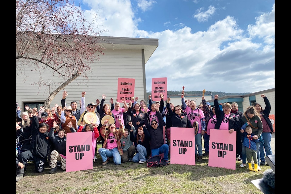At least 50 people rallied outside of the School District 27 offices in Williams Lake on April 1 to bring to light their concerns of racism, bullying and violence in SD 27 schools.