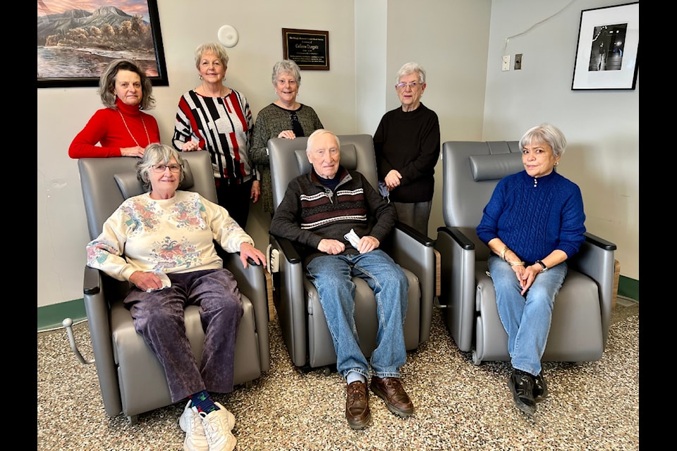 Members of the Hough Memorial Cancer Society with the chairs they purchased for use by oncology patients receiving treatment at Cariboo Memorial Hospital. 