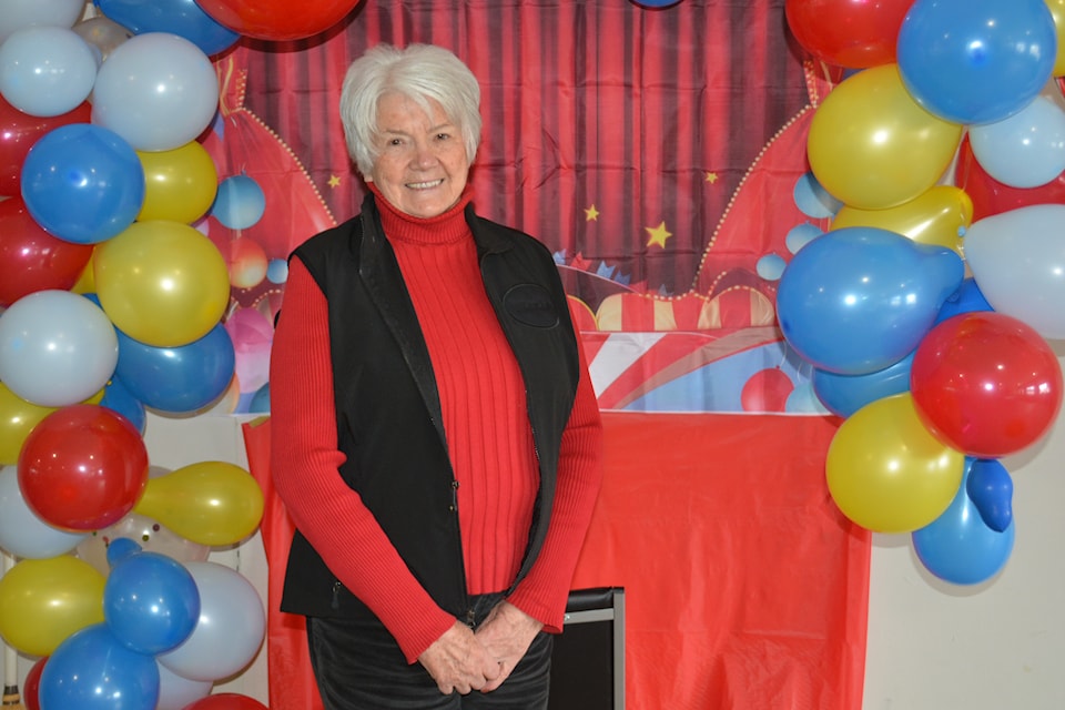 Elsie Montgomery was chosen to throw the ceremonial rock for the opening of the 56th Annual Nifty Fifty Ladies Bonspiel in Williams Lake on Monday, March 17, 2025. 