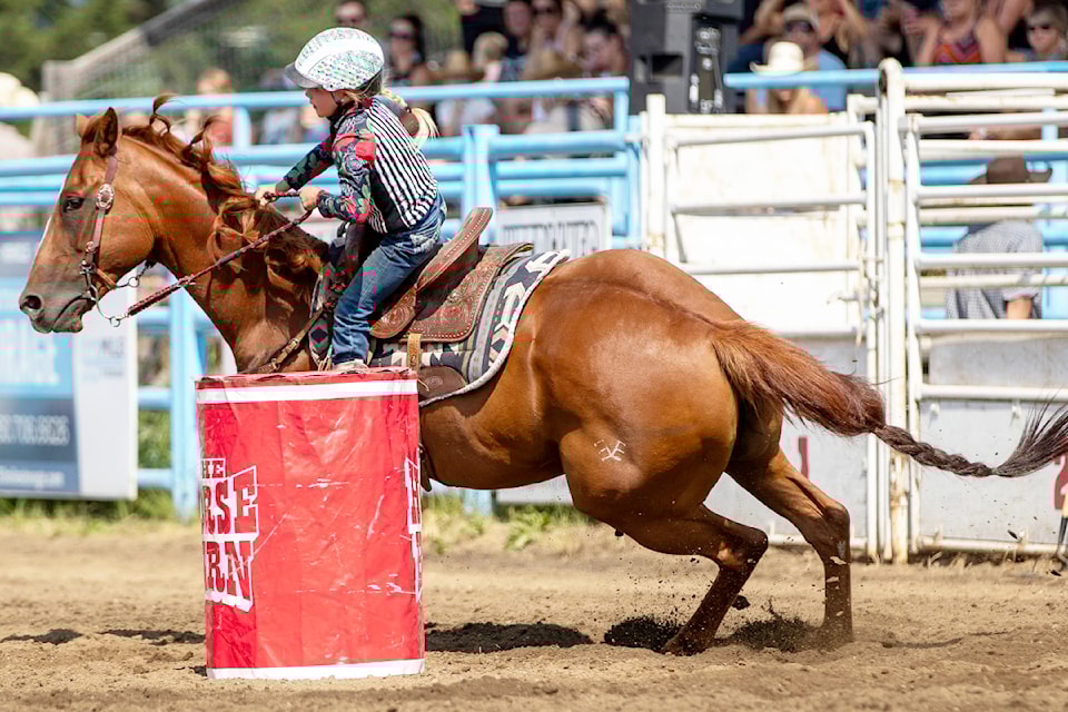 Presleigh Schwartz and her horse Salsa compete in barrel racing in 2024.