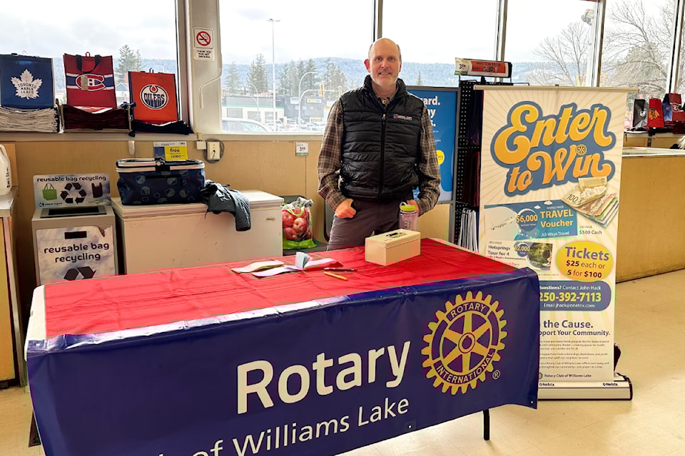 Wade Beaulieu of the Williams Lake Rotary set up at Save On Foods to sell raffle tickets.