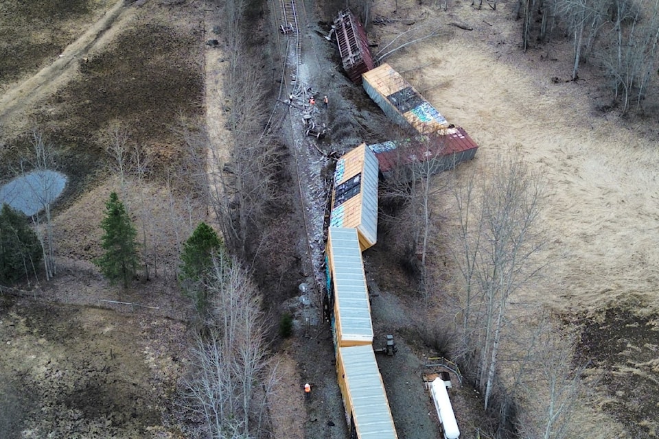 A rail derailment south of Barriere Wednesday, March 12. 