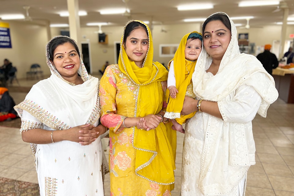 Suman Deep, Anayat Kaur, Aman Kaur, and Priya enjoy Vaisakhi celebrations at  Western Singh Sabha gurdwara in Williams Lake on May 3, 2025.