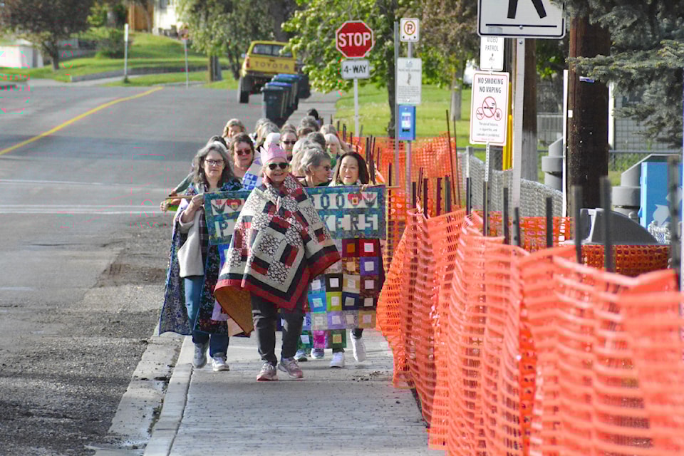 Cariboo Piecemakers hold a small parade Tuesday, May 20, 2025 in Williams Lake. 