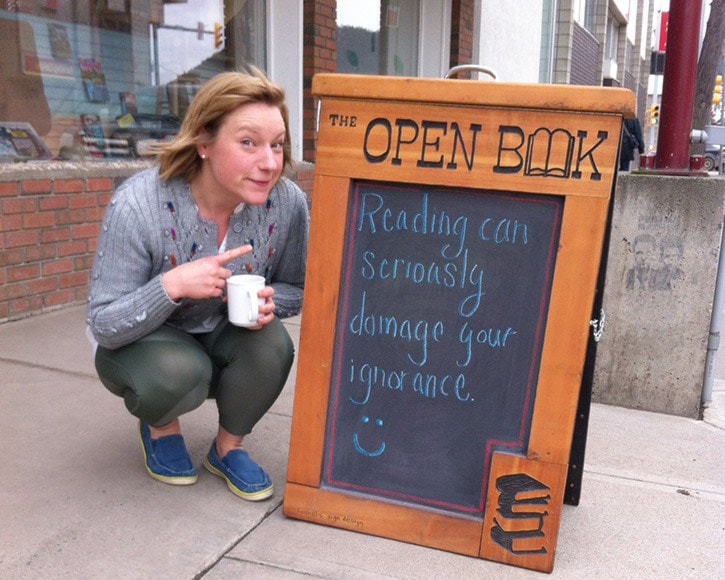 mly sandwhich board at Open Book