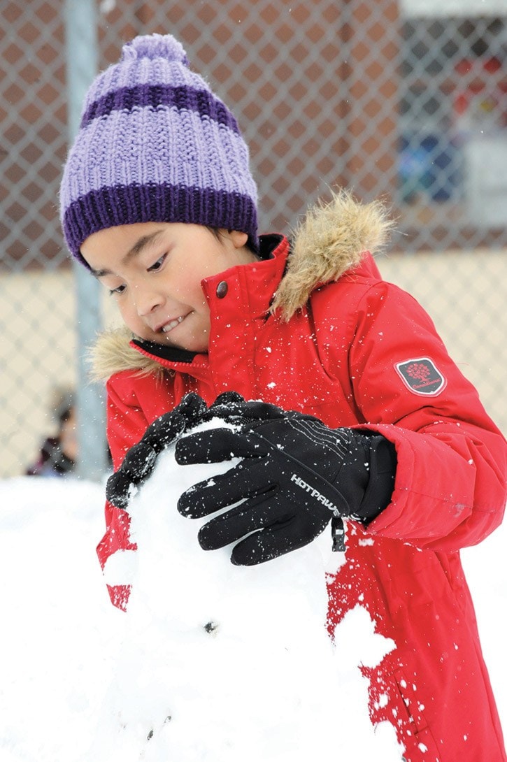 Marie Sharpe Elementary School Grade 3 student Alisha Gilpin builds a snowman.