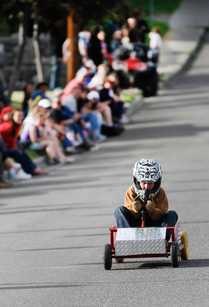 Brock Everett races in Cariboo GM's annual soap box races Friday evening.