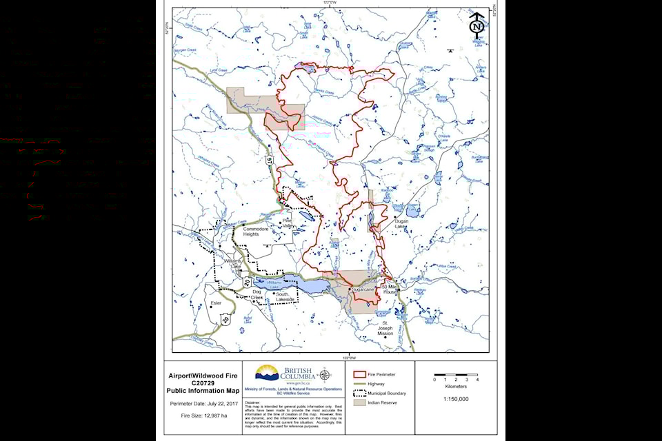 BC Wildfire Image. The Wildwood Williams Lake Airport wildfire stretches from 150 Mile House in the south to Forest Lake in the north and includes the community of Deep Creek where several First Nations stayed to protect homes from approaching wildfires.