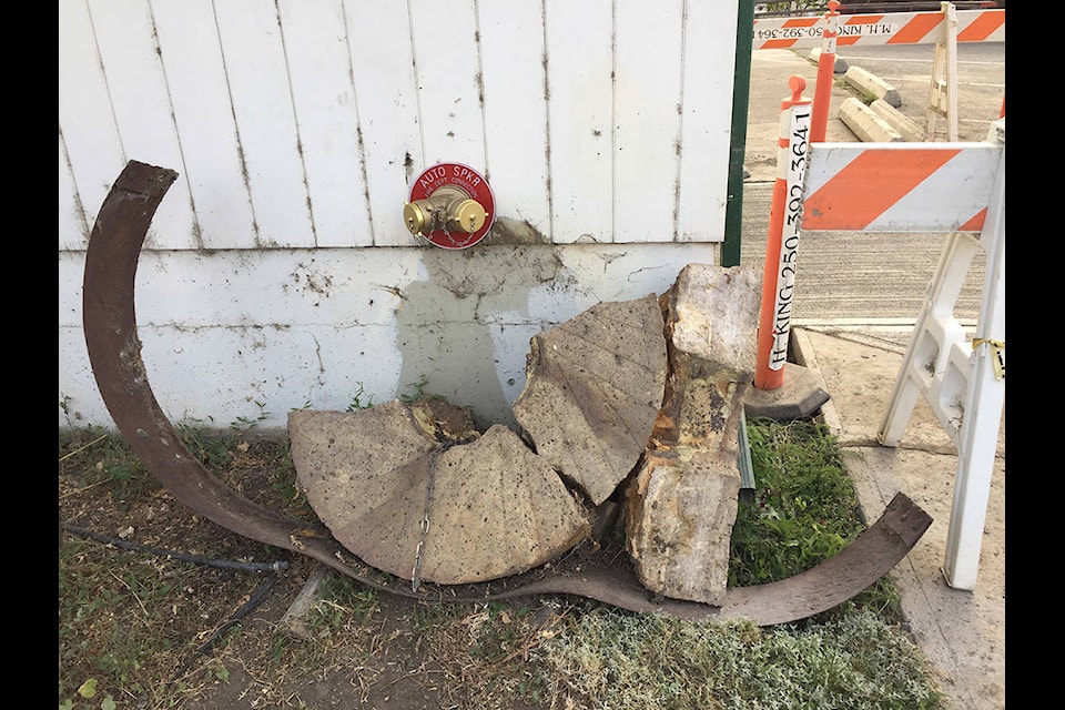 Wheel from an historic flour mill was taken apart and the pieces left on the ground to allow workers to put in a new water outlet. Gaeil Farrar photo