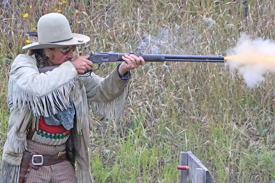 Doug ‘Porcupine’ Sayewick fires his authentic 1870 era repeater during the WLSA’s Cowboy Action Shoot. Patrick Davies photo.
