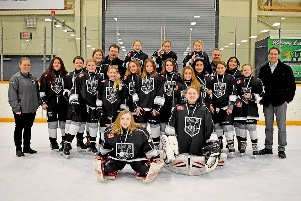 Greg Sabatino photo The Williams Lake Peewee Female Timberwolves skated to a silver medal result Sunday at its home tournament in the lakecity this weekend. The T-wolves hosted six teams from out of town at the event, held at the Cariboo Memorial Recreation Complex, from Friday, Nov. 22 to Sunday, Nov. 24.