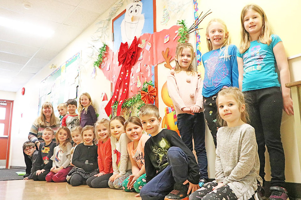 The winners of 150 Mile Elementary School’s ugly Christmas sweater door decorating contest primary category was Mrs. Kathryn Cook’s Grade 1 class. (Patrick Davies photo - Williams Lake Tribune)