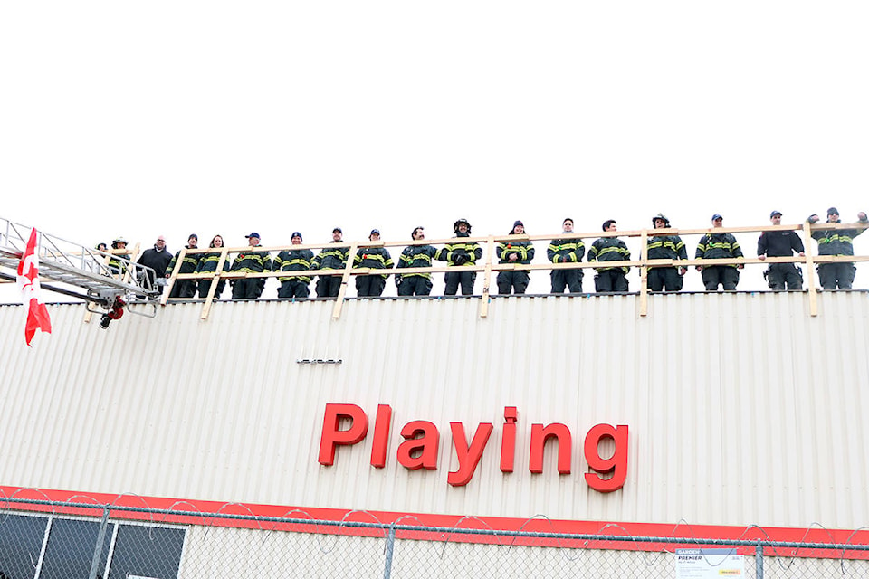 Fifteen Williams Lake Fire Department firefighters camped out for 24 hours on the roof of Canadian Tire last weekend from noon Saturday to noon Sunday. (Patrick Davies photo - Williams Lake Tribune)