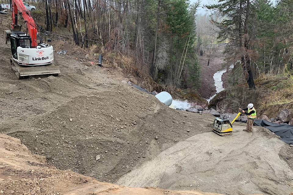Dawson Road Maintenance crews continue to work on the Soda Creek Road at the 15 km in anticipation of opening the road this weekend. (Dawson Road Maintenance photo)