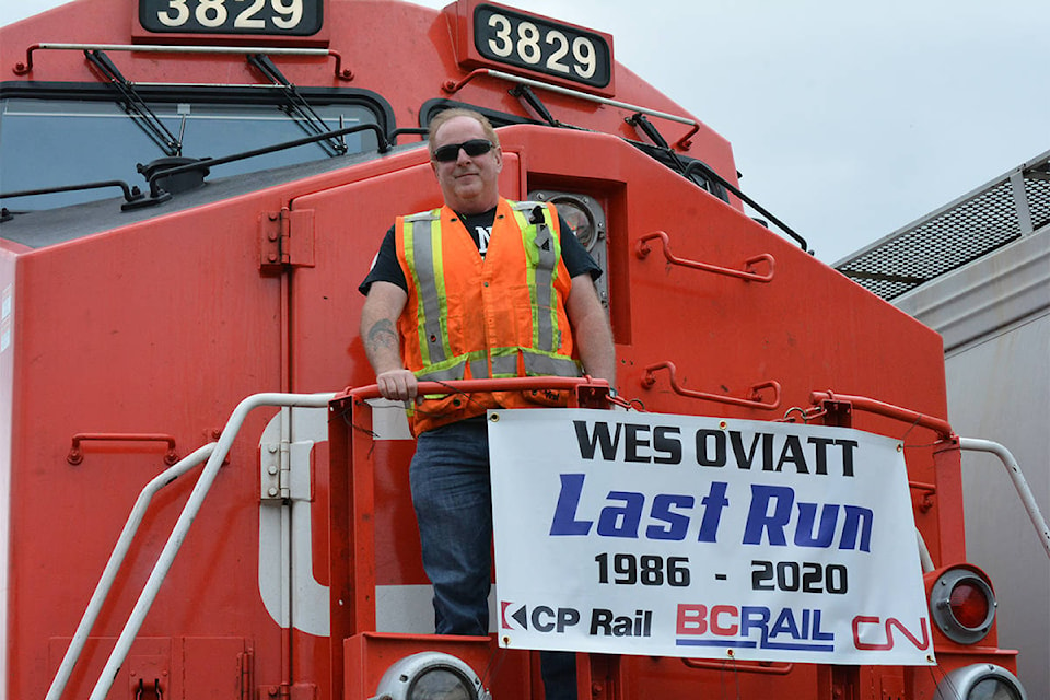 CN Rail engineer Wes Oviatt took his last run Friday, May 22. He is retiring from a 34-year railway career. (Monica Lamb-Yorski photos - Williams Lake Tribune)