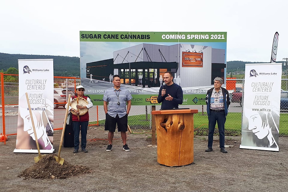 During a groundbreaking ceremony Monday, June 22, Williams Lake First Nation Chief Willie Sellars said it has been a long time coming to see provincial and federal governments stepping out and supporting projects like Sugar Cane Cannabis. (Rebecca Dyok photo)