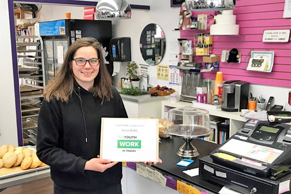 Gwen Rohls received a $1,000 cash award for completing the Youth Work in Trades program as a baker apprentice at Taylor Made Cakes and Sweets in Williams Lake. (Photo submitted)
