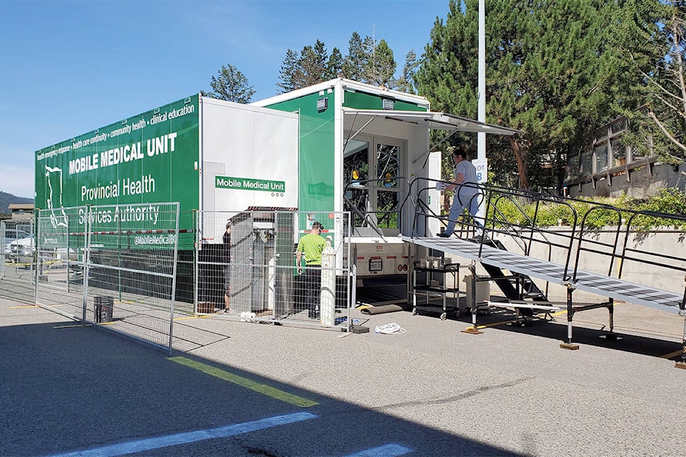 The Provincial Health Services Authority’s mobile medical unit will be used as an intensive care unit, beginning Friday, Aug. 7, while Cariboo Memorial Hospital in Williams Lake undergoes some repairs due to flooding last January. (Monica Lamb-Yorski photo - Williams Lake Tribune)