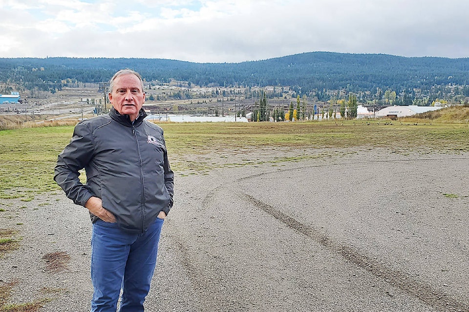 Court Smith, president of the Williams Lake Stampede Association stands where the association is planning to expand its campground behind the curling rink in a former ball diamond. (Monica Lamb-Yorski photo - Williams Lake Tribune.