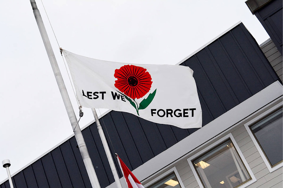 It will be a quieter Remembrance Day service outside City Hall in Williams Lake on Wednesday, Nov. 11, with the public being encouraged to view it online. (Monica Lamb-Yorski photo - Williams Lake Tribune)