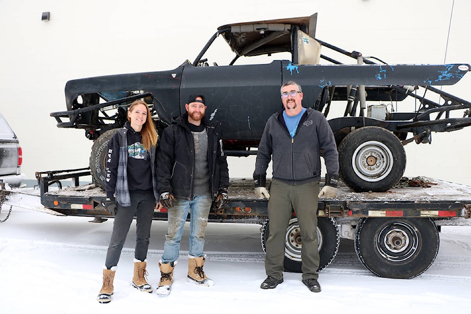 Leanna and Dave Davies (left) are the owners of 100 Mile Horsepower Ranch and were happy to donate a 1978 Blazer racing truck to Peter Skene Ogden Secondary School teacher Chris Leflufy for use by his students. (Patrick Davies photo - 100 Mile Free Press)