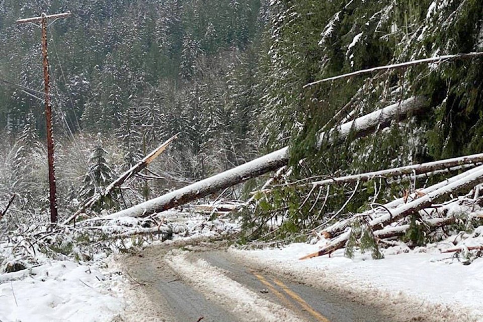 Bella Coola RCMP are asking residents in the valley to respect local road closures for their own safety Saturday morning, Nov. 28 as emergency crews clean up from a powerful winter storm. (RCMP Const. Rossi photo)