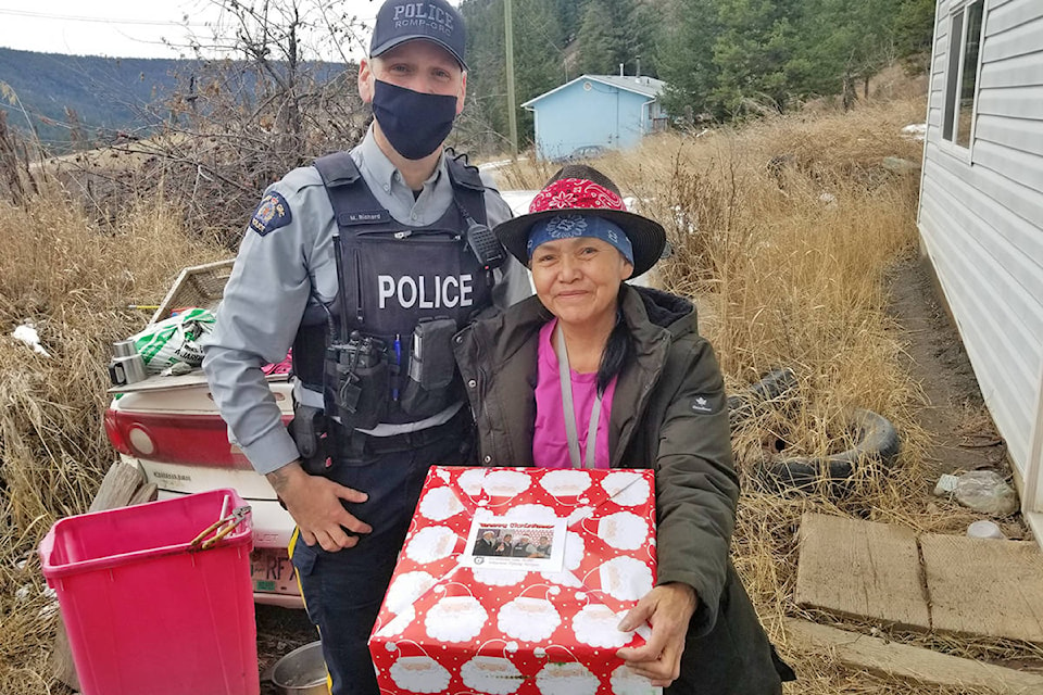 Const. Martin Richard with Dog Creek elder Joyce Sampson. (Photo submitted)