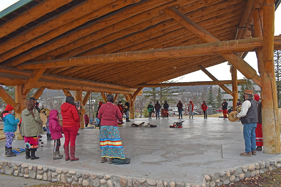 At least 50 people attended Boitanio Park in Williams Lake to stand in solidarity for missing and murdered Indigenous women and girls. (Rebecca Dyok photo)