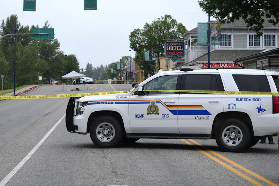 The 200 block of Front Street in downtown Quesnel remained closed late Wednesday morning after a reported shooting claimed the life of a 46-year old man. (Karen Powell photo)