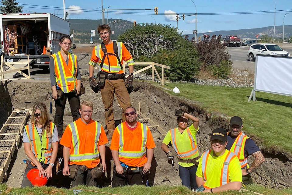 Thompson Rivers University Williams Lake campus and the city of Williams Lake are partnering on a building project at the fire hall which has carpentry students building a structure to house the city’s first fire truck. (Angie Mindus photo - Williams Lake Tribune)