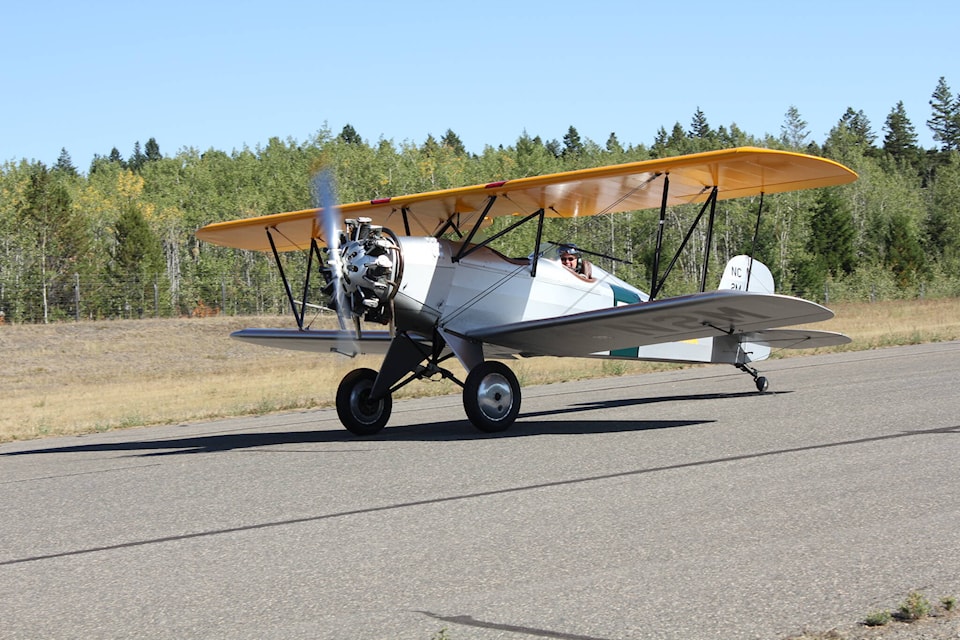 Greg Messner touches down in his 1929 Alliance Argo biplane at the 108 Airport Sept. 2. (Melissa Smalley photo - 100 Mile Free Press)