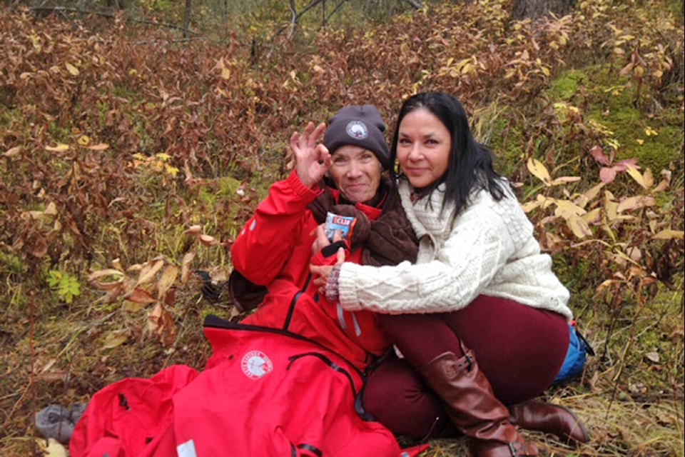 Lori Rushton found safe and sound is embraced by her niece Marnie Howell. (Photo submitted)